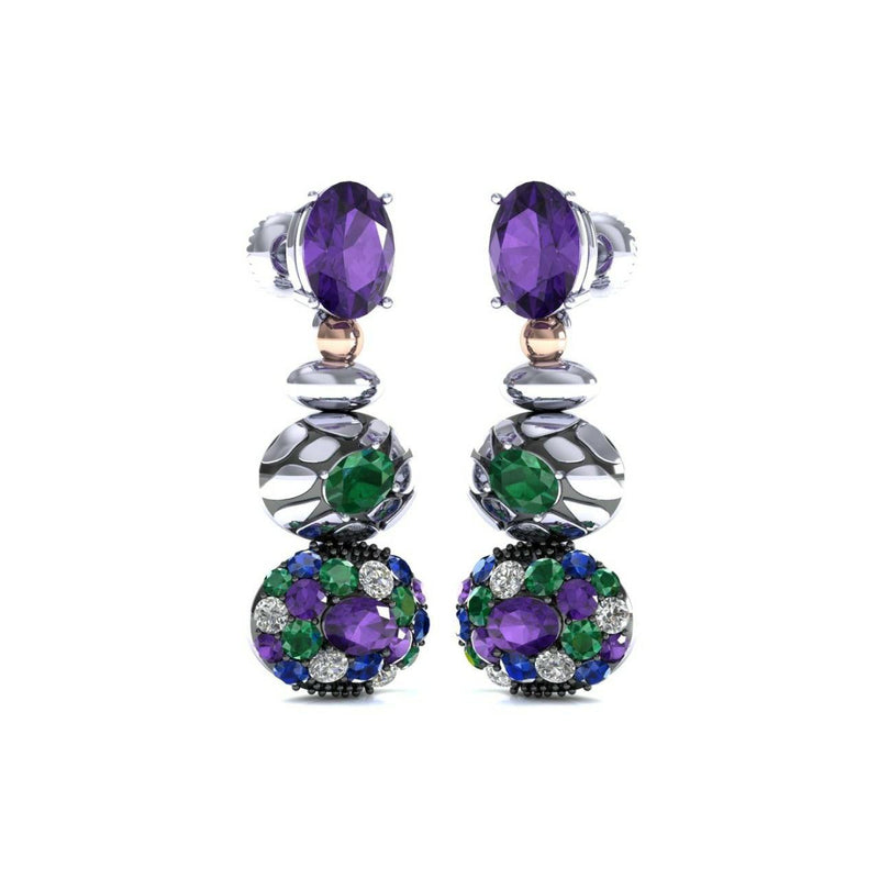 Silver Earring With White Blue Green and Amethyst CZ - Craig Shelly