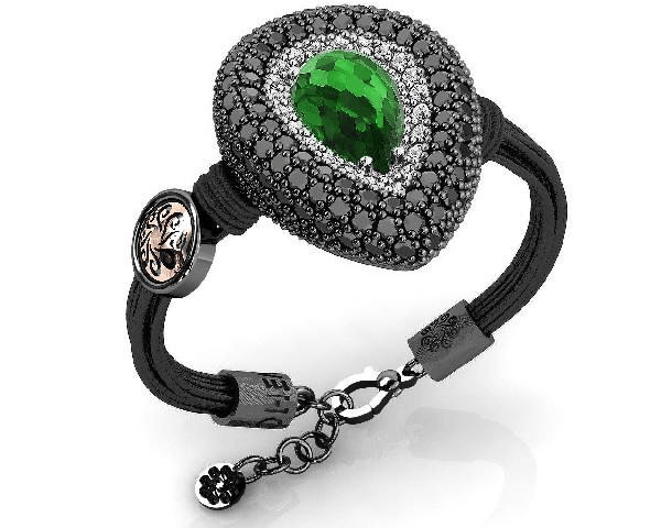 Silver Bracelet Green Hydro Black Spinels