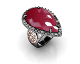 Silver Ring Gold with Red Jade